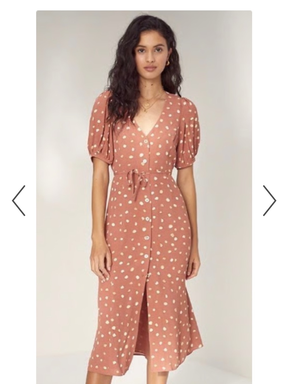 Aritzia Wilfred Rust-Pink Dot Midi Dress